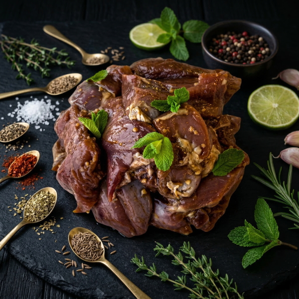 Шашлык из бедра индейки без кости в маринаде (весовой) охлажденный