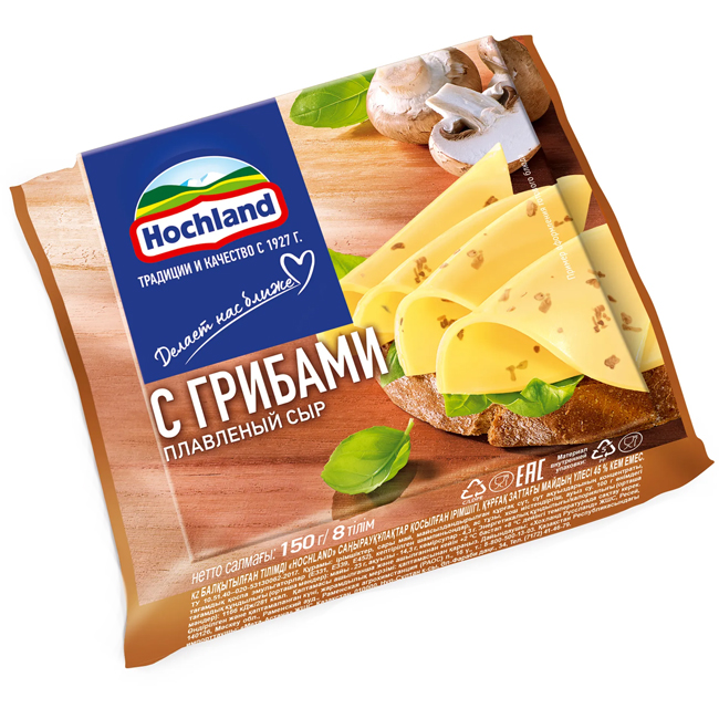 Сыр плавленый с грибами (слайсы) 150 г (срок годн.27.03/30.04) Hochland