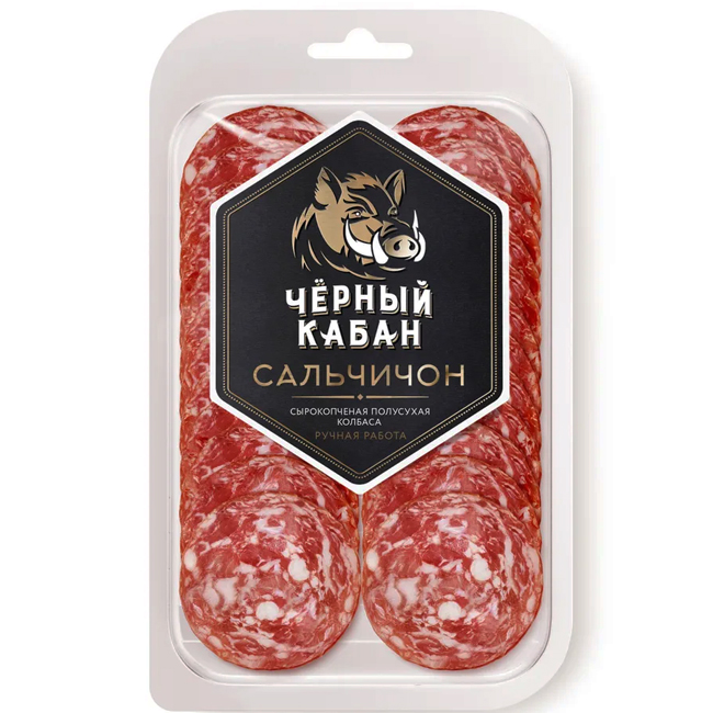 Колбаса сырокопчёная Сальчичон (нарезка) 95 г Чёрный Кабан