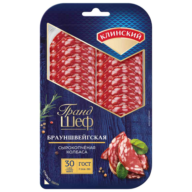 Колбаса сырокопчёная Брауншвейгская (нарезка) 95 г Грандшеф