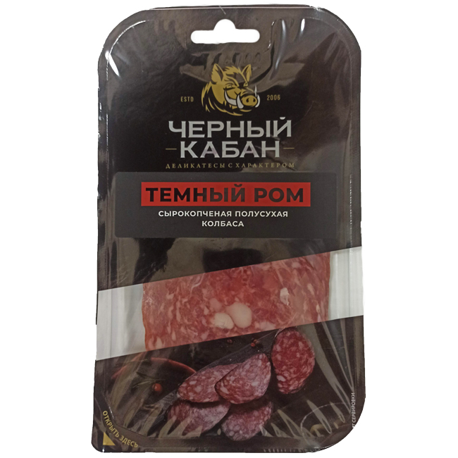 Колбаса сырокопчёная Темный ром (нарезка) 85 г Чёрный Кабан