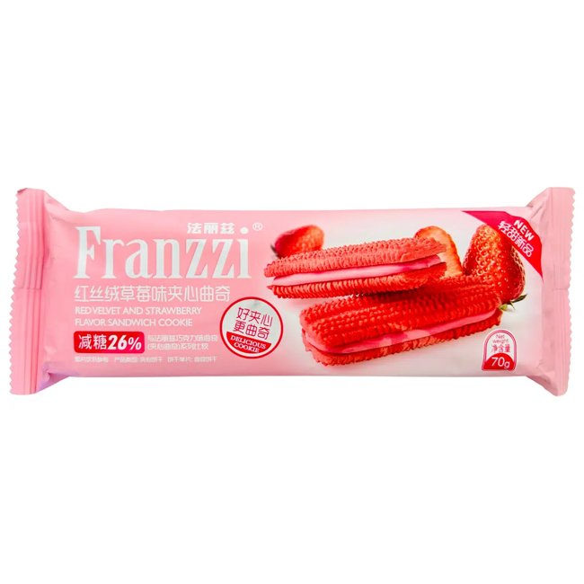 Печенье-сэндвич песочное со вкусом красного бархата и клубники 70 г Franzzi