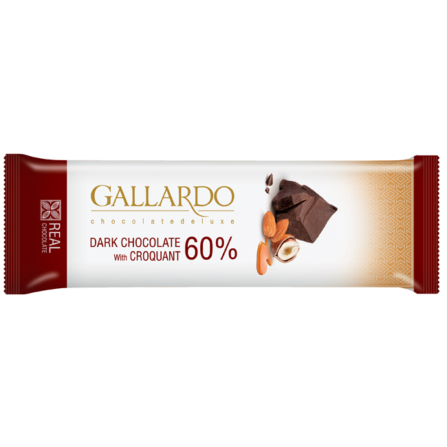 Темный шоколад 60% с грильяжем GALLARDO 23 г(срок.годн.09.03) FARMAND