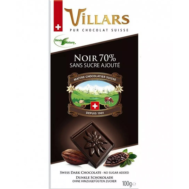 Горький шоколад (без сахара) 100 г Villars
