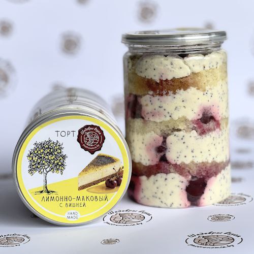 Торт "Лимонно-маковый с вишней" 265 г (в банке) замороженный Торт "Лимонно-маковый с вишней" 265 г (в банке) замороженный