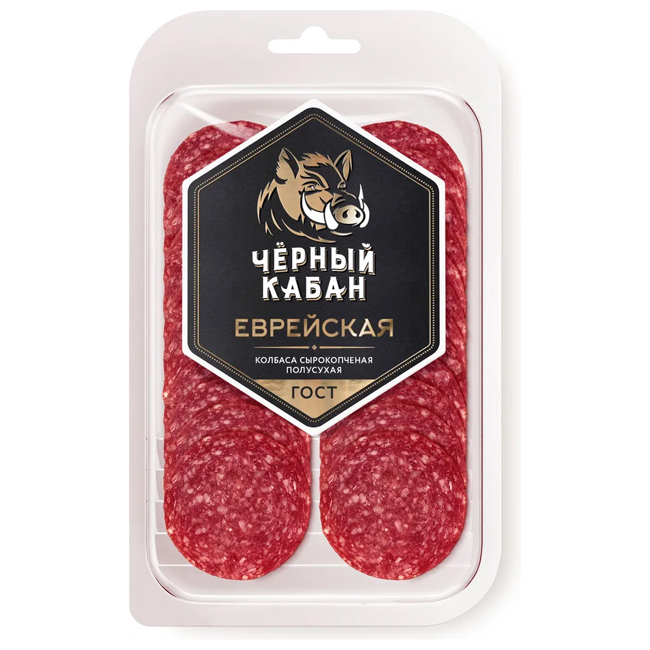 Колбаса сырокопчёная Еврейская (нарезка) 70 г  Чёрный Кабан