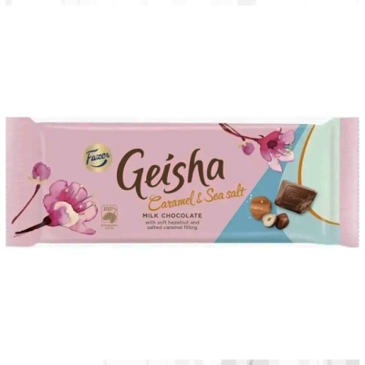 Молочный шоколад GEISHA с тертым орехом и соленой карамелью 100 г Fazer