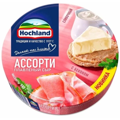 Сыр плавленый Ассорти (сливочный, бекон) 140 г  Hochland